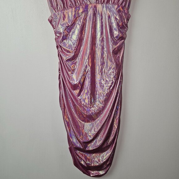 Superdown Kerrie Deep V Irredescent Ruched Mini Bodycon Dress, SOLD OUT, NWOT, S - Picture 7 of 11